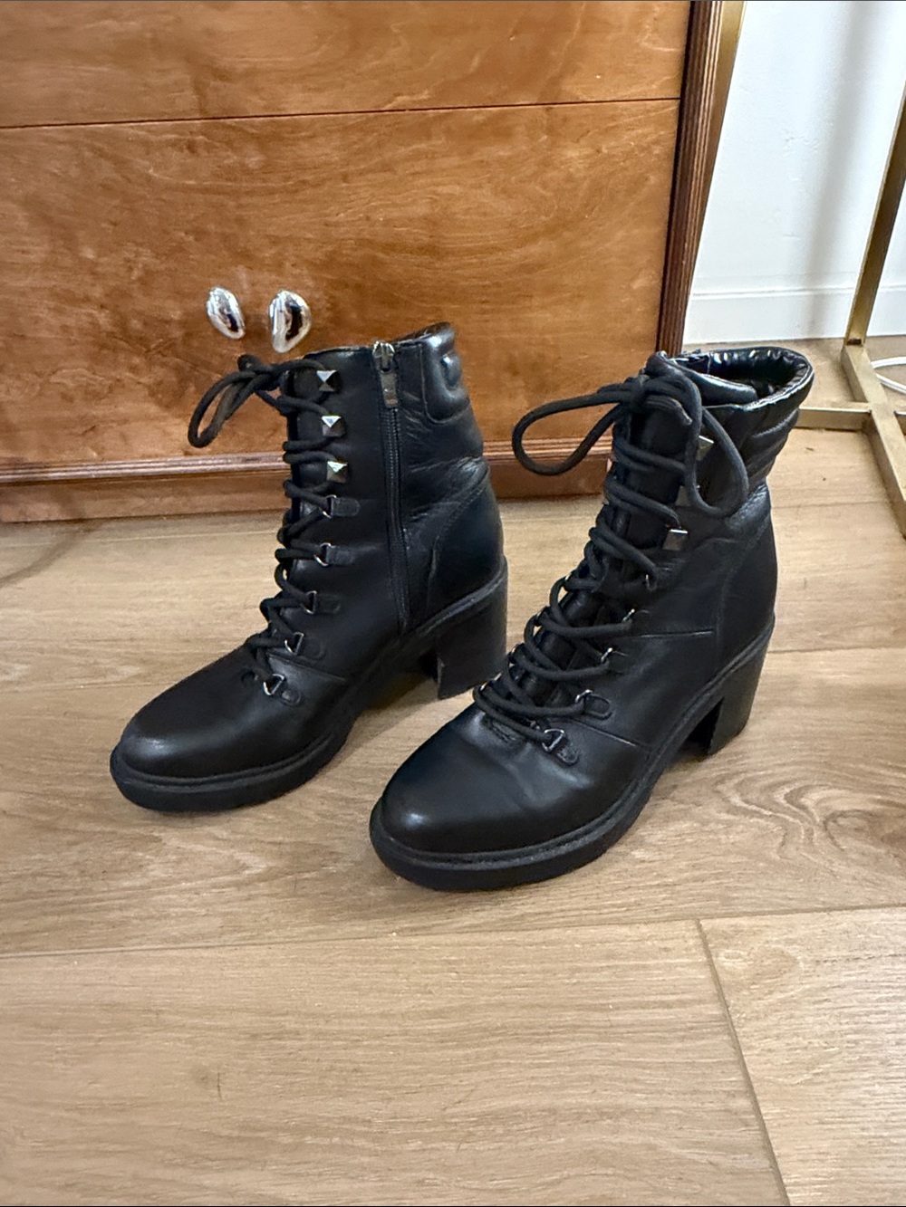 Marc Fisher Black Lace-Up Block Heel Ankle Boots